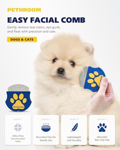 PETHROOM Professional Eye Comb for Pets, Stainless Steel Tear Stain Remover - Image 2