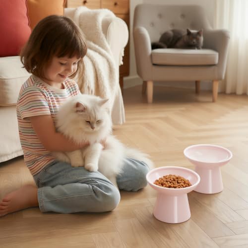 LoeJan Ceramic Cat Bowls, Elevated Cat Food and Water Bowls Set, Extra Wide and Raised Ceramic Bowls, Anti-Vomit Whisker-Free Pressure Cat Feeder for Kittens to Adult Cats - Image 7