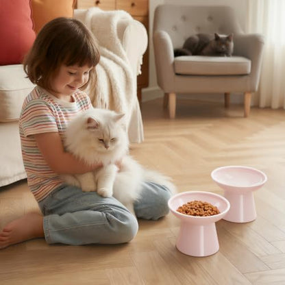 LoeJan Ceramic Cat Bowls, Elevated Cat Food and Water Bowls Set, Extra Wide and Raised Ceramic Bowls, Anti-Vomit Whisker-Free Pressure Cat Feeder for Kittens to Adult Cats - Image 7