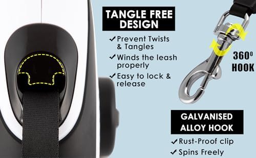 LUVON Retractable Dog Leash – 16ft Tangle-Free Extendable Lead | Ergonomic Handle | Heavy Duty Nylon Tape | Poo Bag Dispenser + 15 Bags Included | Retractable Leash for Medium Large Dogs Up to 66lbs - Image 2