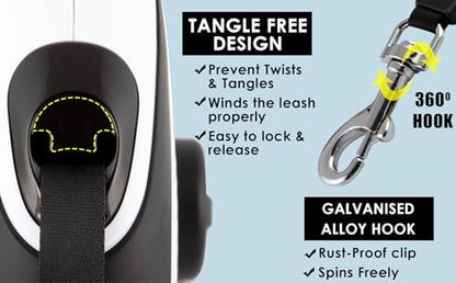 LUVON Retractable Dog Leash – 16ft Tangle-Free Extendable Lead | Ergonomic Handle | Heavy Duty Nylon Tape | Poo Bag Dispenser + 15 Bags Included | Retractable Leash for Medium Large Dogs Up to 66lbs - Image 2