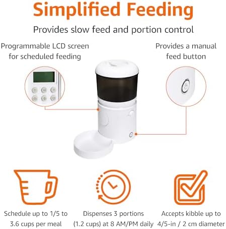 Amazon Basics Automatic Cat Feeder with Programmable Voice Recorder, Slow Feed, Portion Control, 4L Capacity, White - Image 3