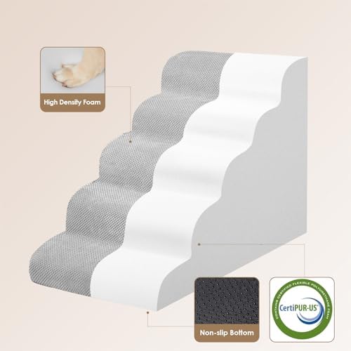 EHEYCIGA Curved Dog Stairs Ramp, 5-Step Extra Wide High Beds, Dog Steps - Image 2