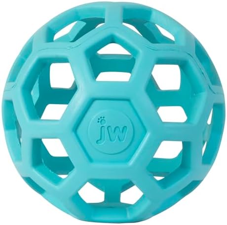 JW Pet HOL-ee Roller Dog Puzzle Ball, Medium 4.5in, Natural Rubber, Blue by JWPet