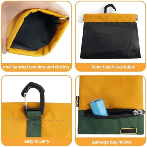 LIOPARD Portable Dog Treat Pouch, Hands-Free Pet Training Snack Bag with Carabiner, Auto-Closing Nylon Fabric Dog Walking Bag for Outdoor Use & Puppy Travel (Yellow) - Image 4