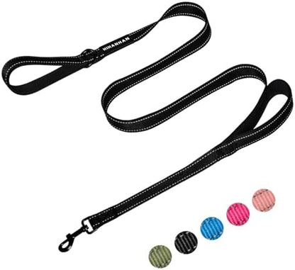 Reflective Dog Leash with Double Handle, Dog Leash 4 FT Long, Supports Medium and Large Dogs, Heavy Duty for Walking, Running, and Training, Black by Unknown