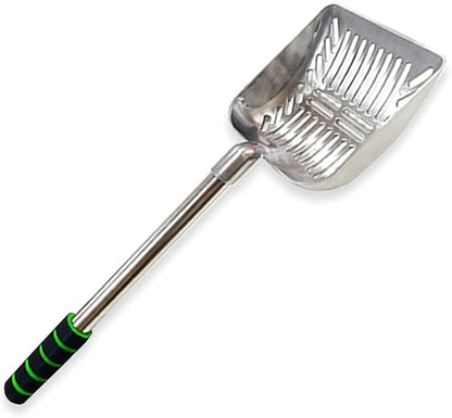 SunGrow Cat Litter Scoop, Stainless Steel Long Handle Chicken Coop Poop Scooper, Comfortable 9” Handle, 5” Wide Mouth, Narrow Slits and High Sides Metal Sifter, for Litter Boxes or Gardening