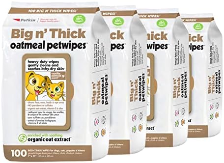 Petkin Large Oatmeal Pet Wipes for Dogs and Cats, 400 Count, Soothes Itchy Skin and Cleans Ears, Face, Butt, Body and Eye Area by Petkin