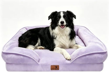Spotted Play Orthopedic Dog Bed with Sides - Sofa Beds for Large Dogs, Supportive Foam Pet Couch Bed with Washable Removable Cover, Waterproof Lining and Non-Slip Bottom, Purple - L by Spotted+Play