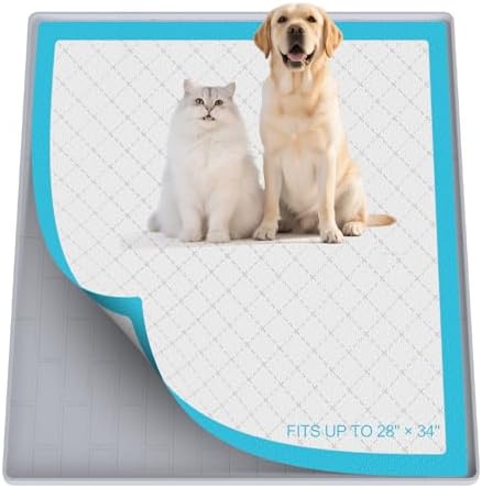 Pee Pad Tray Holder for Dogs,Non-Slip Silicone Dog Puppy Pad Holder,34 x 28 Inch Puppy Potty Training Pads,No Spill Raised Lip High Edge,Portable, Leak-Proof Mat Trays for Indoor Floor Protection by PUWANJILI