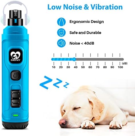 Casfuy Dog Nail Grinder with 2 LED Light - New Version 2-Speed Powerful Electric Pet Nail Trimmer Professional Quiet Painless Paws Grooming & Smoothing for Small Medium Large Dogs(Bright Blue) - Image 4