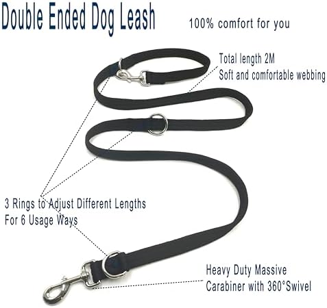 Multifunctional Double Ended Dog Leash,for Obedience Training Or Distance Work Easy to Use,Lightweight,Soft&Durable Convertible Hands Free,Crossbody,Over Shoulder(Black, 2M*2.5CM) - Image 2