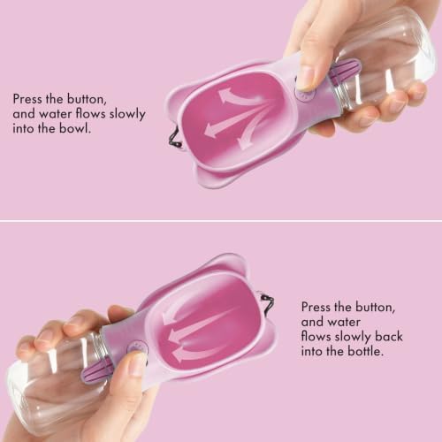 2 in 1 Dog Water Bottle with Food Container, Portable Leakproof Pet Water Dispenser & Bowl, Fits Dogs and Cats (Pink, Small) - Image 2