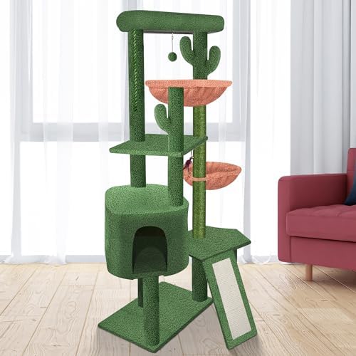 Wang Xin Four Layer Big Cat Tree with Huge Cat Condo and Two Hammocks Scratch Pad,Green - Image 3