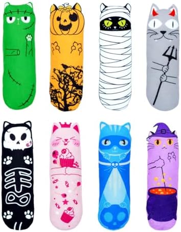 PET SHOW 8 Pack Halloween Cat Kicker With Catnip Crinkle Sound for Indoor Cats - Cute Ghost Pumpkin Plush Kittens Shape Natural Interactive Pet Kitty Toy by PETSHOW