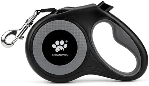 16 ft Retractable Dog Leash for Extra Large Dogs up to 130 lbs,Tangle-Free Nylon Tape,Black Dan24 XL by CROWN+PAWS