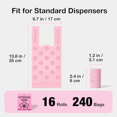 VETRESKA Dog Poop Bags with Handles 240 Count, Floral Scented Waste Bags - Image 2