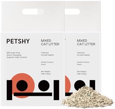 Mixed Cat Litter, Tofu & Bentonite Blend, Instant Clumping & Flushable, Low Dust, Superior Odor Control, Low Tracking, Lightly Scented Litter for Multi-Cat Homes, 11 lb (5.5lb x 2) by Petshy
