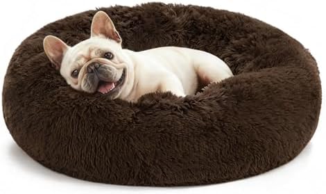 Love's cabin 20in Cat Beds for Indoor Cats - Cat Bed with Machine Washable, Waterproof Bottom - Dark Brown Fluffy Dog Pet Calming Cushion Bed for Joint-Relief and Sleep Improvement by Lovescabin
