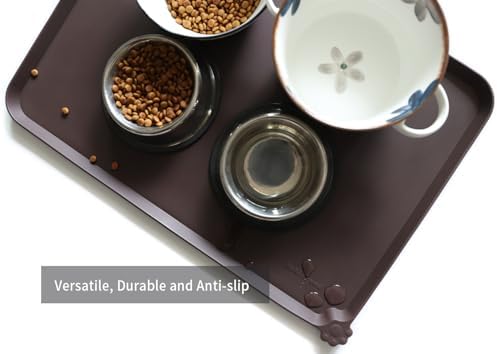 Hoki Found Large Silicone Pet Food Mat - Non Slip, Waterproof Dog Cat Bowl Mat - Dark Oak - Image 4