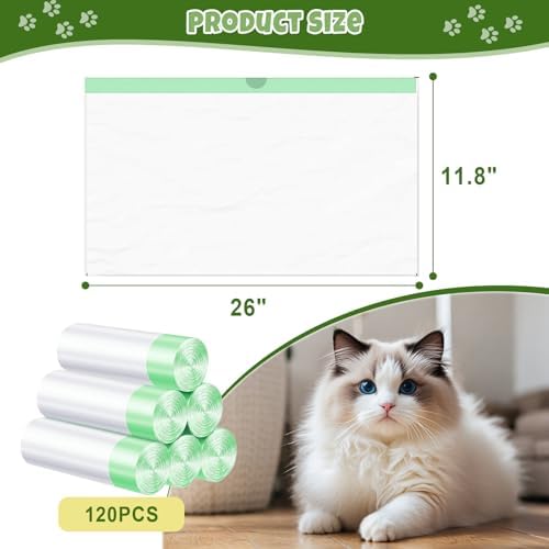 120 Count 26" x 11.8" Pre-separated Cat Litter Bags - Compatible with Fsitego & Fumoi Self Cleaning Litter Box, Extra Thick Heavy Duty Cat Litter Box Liners, 3-4 Gallons of Capacity - Image 2