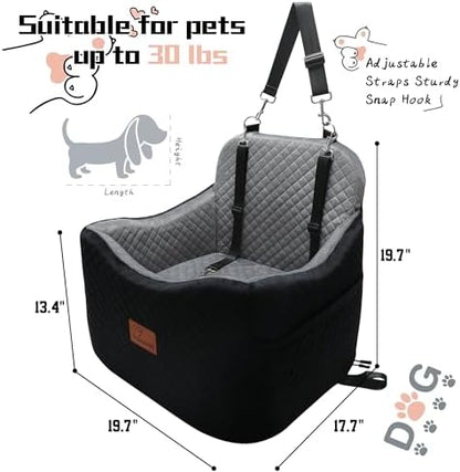 Dog Car Seat for Small Medium Dogs-Safety and Comfy Pet Booster Carseats with 2 Clip-On Satebelt & Storage Pockets,Washable and Detachable Puppy Car Seat for Dogs up to 30 lbs.(H-Black/Grey) - Image 2
