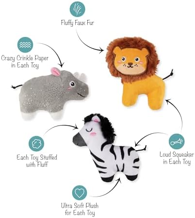 Fringe Studio Plush Dog Toy, 3 Pieces Set, Meet ME AT THE Zoo, Pet Shop Collection (662175) - Image 2