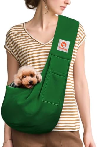 Tomkas Small Dog Cat Sling Carrier Puppy Purse Travel Wrap Soft Crossbody Pet Bag (Emerald Green, M - Classic Pocket & Classic Strap) by TomkasFORTHELOVEOFPALS