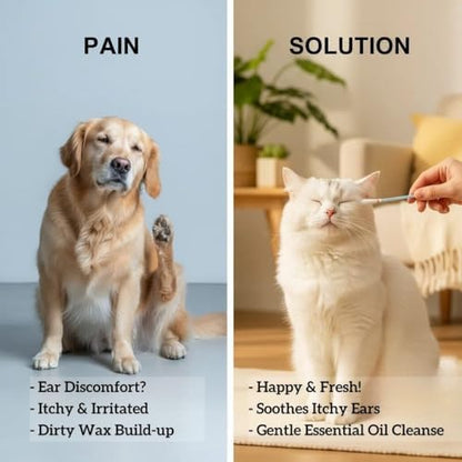 50 Pcs 2-in-1 Pet Ear Cleaning Cotton Swabs for Dogs & Cats - Essential Oil Infused Cat Ear Cleaner - Gentle Ear Wax Removal - Soothing Itch & Freshness - Individually Wrapped for Easy Use - Image 5