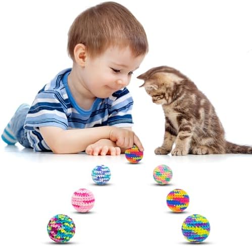 TUSATIY 6Pack Cat Toy Ball with Bells, Colorful Soft Interactive Cat Ball Toy, Hand-Knitted Woolen Kitten Yarn Cat Toys Balls for Indoor Cats Kitty of Chew & Teething & Keep Busy (Red) - Image 2