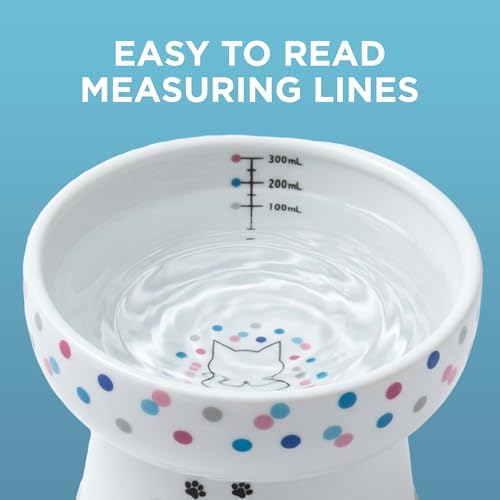Necoichi Ceramic Elevated Cat Water Bowl, Whisker-Friendly (Colorful Dots, Extra Tall) - Image 2