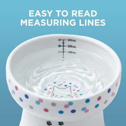 Necoichi Ceramic Elevated Cat Water Bowl, Whisker-Friendly (Colorful Dots, Extra Tall) - Image 2