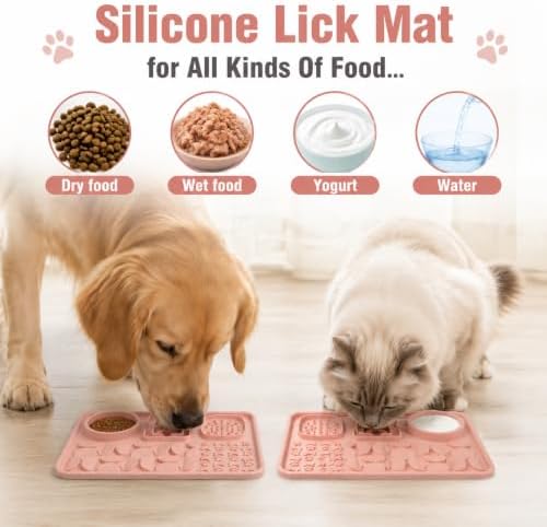 Silicone Dog Slow Feeder Lick Mat with Suction Cups, Multi-Puzzle Partition Pet Snuffle Feeding Tray for Puppy Cat Slow Eating Boredom Relief Training (Nude Pink) - Image 2