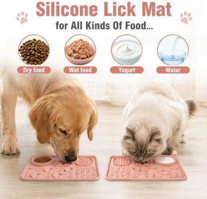 Silicone Dog Slow Feeder Lick Mat with Suction Cups, Multi-Puzzle Partition Pet Snuffle Feeding Tray for Puppy Cat Slow Eating Boredom Relief Training (Nude Pink) - Image 2