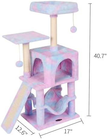 Cut Cat Tree Cat Tower Condo with Hammock Kittens Scratching Post Rainbow - Image 7