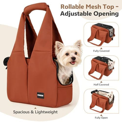 Dog Purse Carrier for Small Dogs and Cats, Soft-Sided Pet Tote Bag with 6 Large Pockets, Collapsible Travel Puppy Carrier, Fits Pets up to 13 lbs (Caramel, 15.7" L x 8" W x 11.8" H) - Image 4