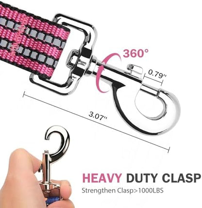 Hikiko 5FT Dog Leash with 2 Padded Handles Reflective,Pink - Image 3