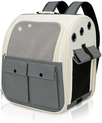 Airline Approved Cat Carrier Backpack - Ventilated Breathable Mesh for Small Dogs & Cats (15lbs), Soft Sided Dog Backpack for Hiking, Camping, Travel & Vet Visits with Padded Straps (Grey) by YooxArmor