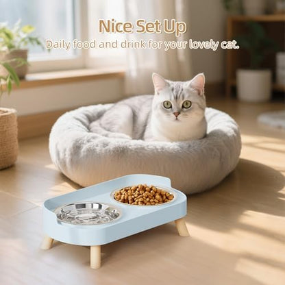 Elevated Cat Bowl, Raised Cat Food and Water Bowl Set for Indoor Cats, Splash Proof with 2 Stainless Steel Pet Food Bowls for Cats and Puppies, Whisker Fatigue and Dishwasher Safe - Blue - Image 6