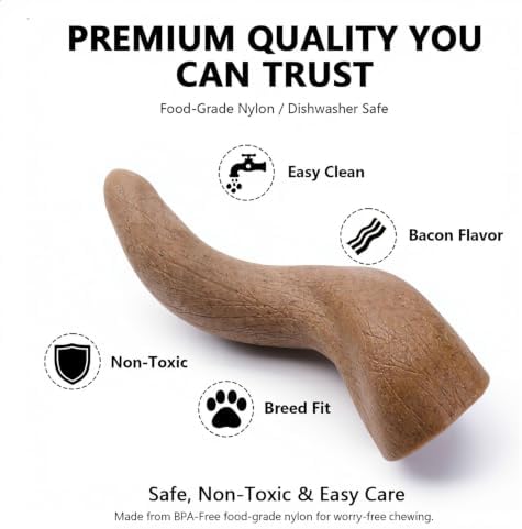 MECOOL Durable Nylon Dog Chew Toy – Bacon Flavored Bull Horn Shape with 6-Point Star Hollow Core for Treat Stuffing, Tough Interactive Teething Toy for Aggressive Chewers, Medium Large Dogs - Image 6