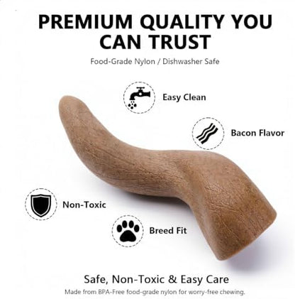MECOOL Durable Nylon Dog Chew Toy – Bacon Flavored Bull Horn Shape with 6-Point Star Hollow Core for Treat Stuffing, Tough Interactive Teething Toy for Aggressive Chewers, Medium Large Dogs - Image 6