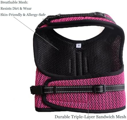 Mini Dachshund Harness – No Armpit Rub, Escape Proof, Reflective, No Pull Vest-Style Dachshunds Harness,Breathable Mesh Dog Harness (Rose Red, M: Chest 42-52cm (16.5"-20.5")) - Image 3