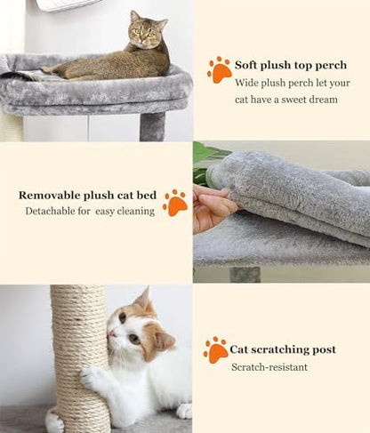 SYANDLVY Small Cat Tree for Indoor Cats, Activity Cat Tower with Scratching Post for Kittens, Cat Bed & Furniture with Basket & Hanging Ball for Play Rest - Image 5