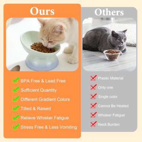 Elevated Cat Food Bowl 5 Oz Ceramic Raised Tilted Water Dishes, 15° Tilt Anti Vomiting, Protect Pets' Spines Bowls for Small Dog, Fat Faced Cat, Kitten - Image 5