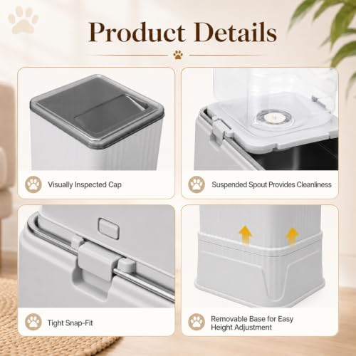 2 Pack Elevated Dog Bowls Set, 4.4 Lb Gravity Dog Feeder & 1.0 Gal Water Dispenser, Detachable Stainless Steel Pet Bowls, 12.7-17.3 in Adjustable Automatic Gravity Food Feeder for Cats, Dogs - Image 4
