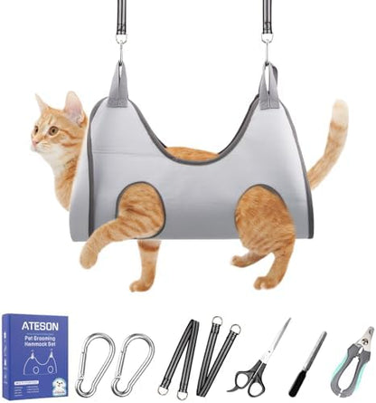 Pet Grooming Hammock Harness for Small Dogs & Cats Nail Trimming, Dog Sling for Cutting Nails, Dog Hanging Holder Hanger with Nail Clippers, Nail File, Scissors by ATESON