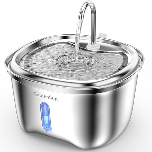 Cat Water Fountain Stainless Steel, 120 oz/3.5 L Pet Water Fountain for Cats Indoor, Automatic Cat Fountains for Drinking, Dog Water Fountain with Replacement Filters, Ultra-Quiet, Water Level Window by GoldenSun