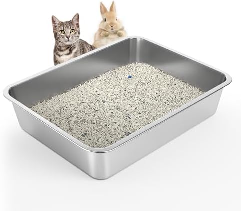 WENBOKMIN Stainless Steel Cat Litter Box - (17.7" L x 13.5" W x 4" H) | Non Slip, Easy to Clean, Never Absorbs Odor, Stains, or Rusts by Wenbokmin