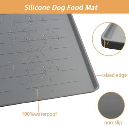 24" x 16" Dog Food Mat, Silicone Pet Mats for Food and Water, Nonslip Pet Feeding Mats for Floors, Dog Cat Bowl Mat with Raised Edges, Lake Blue - Image 5