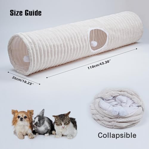 FORMYCATIE Luxurious Cat Tunnel,43" Straight Cat Tunnel Toys with Balls for Indoor,Collapsible Peekaboo Cave for Kitten （White Stripe） - Image 3